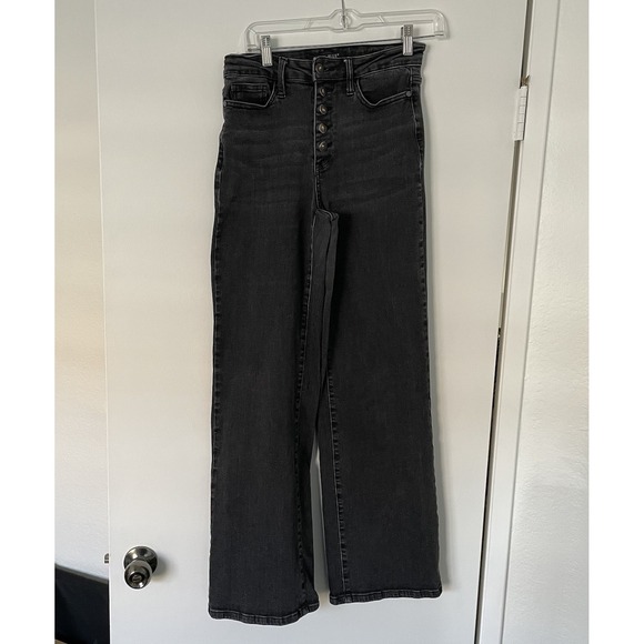 Judy Blue Denim - Judy Blue Black Wide Leg SZ 3/26 Trouser Jeans High Rise Button Fly Stretch Boho